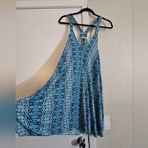 JValdi XL Teals/BluesChevronHandkerchief Hem Flowy Oversized Swim Coverup/Dress